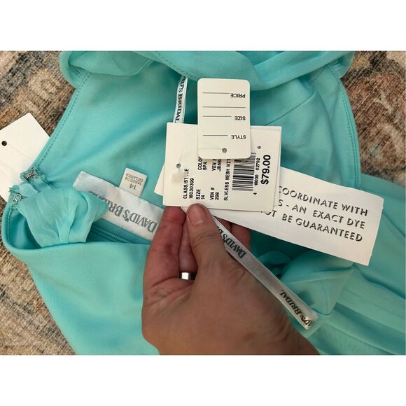 David's Bridal NWT Chiffon Light Teal Ruffle Short Dress - Girl's Sz 14, MP $79 - Picture 6 of 10